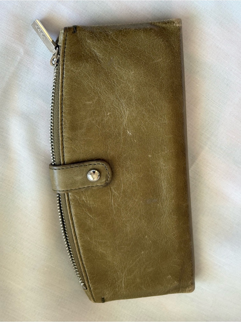 HOBO Olive Green Leather Zip Wallet